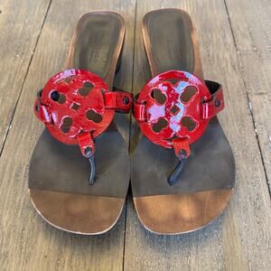 Paul Green Women's Size 8 / UK 5.5 Red Patent Leather Stacked Wood Wedge Sandals